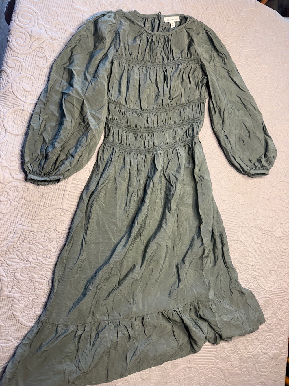 Prologue Olive Puff-Sleeve Midi Dress